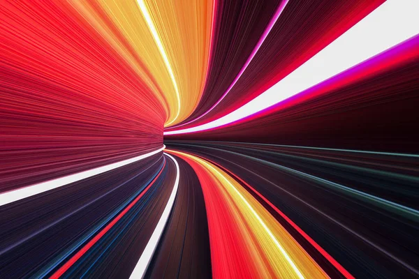 Ilustracja Tunelu Świetlnego Wykonanego Żywych Linii Neonowych Renderowanie Jasnych Ścieżek — Zdjęcie stockowe
