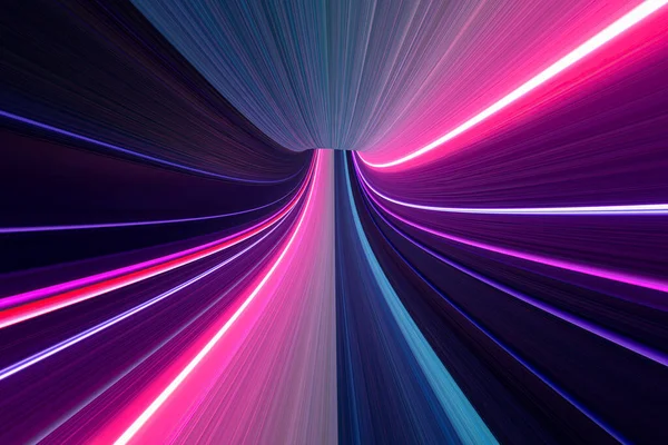 Illustration Tunnel Lumineux Fait Lignes Fluo Vibrantes Rendu Sentiers Lumineux — Photo