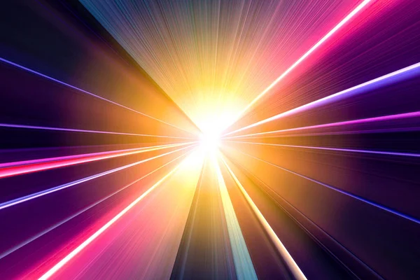 Illustration Ljus Tunnel Gjord Levande Neonlinjer Återgivning Ljusa Ljusspår Perspektiv — Stockfoto