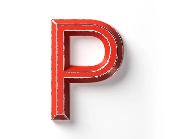 Cartas Feitas Metal Pintado Vermelho Com Bordas Riscadas Ilustração Alfabeto — Fotografia de Stock