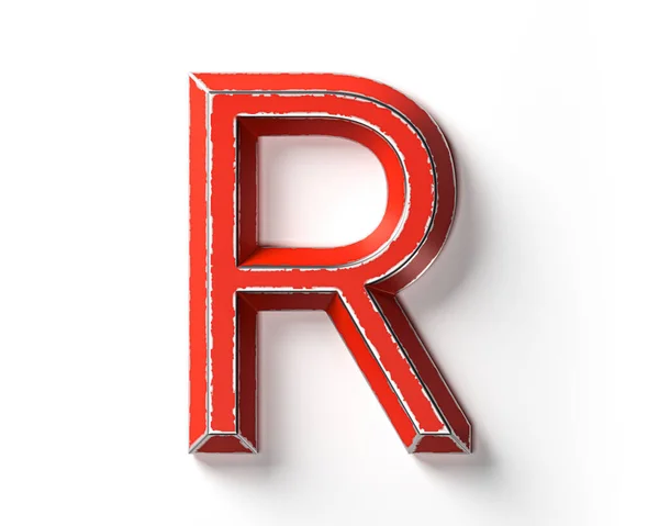 用带有划痕的红色金属制成的字母 白色背景下孤立的红铁字母表3D图 — 图库照片