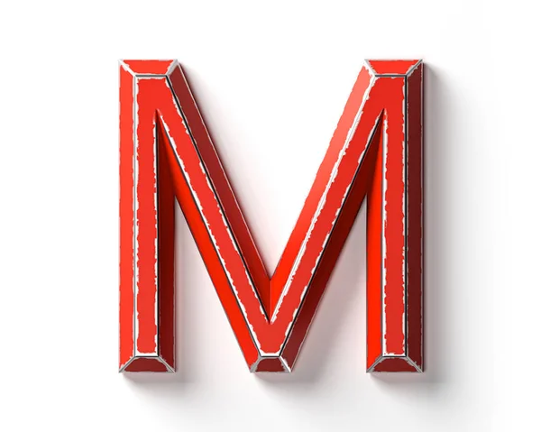 用带有划痕的红色金属制成的字母 白色背景下孤立的红铁字母表3D图 — 图库照片