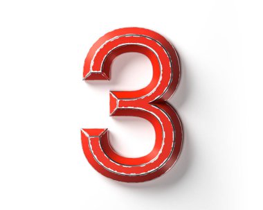 Kenarları çizilmiş kırmızı boyalı metalden yapılmış rakamlar. Beyaz arkaplanda izole edilmiş kırmızı demir figürlerin üç boyutlu çizimi