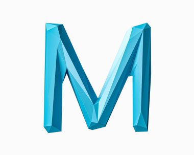 Düşük mavi malzemeden yapılmış mektuplar. Beyaz arkaplanda izole edilmiş yeşil bitki alfabesinin 3d çizimi