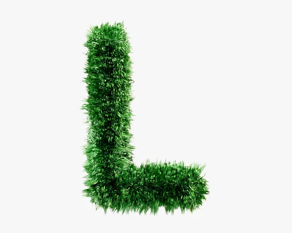 緑の芝生で作られた文字 白地に隔離された緑の植物のアルファベットの3Dイラスト — ストック写真