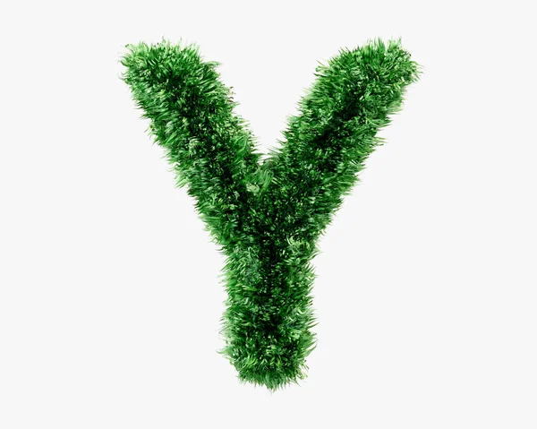 绿色草坪草做的信 基于白背景的绿色植物字母表的3D图解 — 图库照片