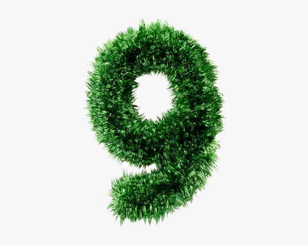 Dígitos Feitos Relva Verde Ilustração Planta Verde Alfabeto Isolado Fundo — Fotografia de Stock
