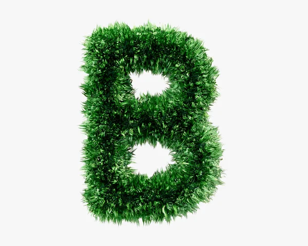 緑の芝生で作られた文字 白地に隔離された緑の植物のアルファベットの3Dイラスト — ストック写真