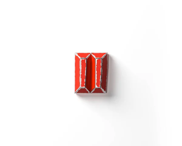 赤く塗られた金属で作られたシンボルは 国境を引っ張った 白い背景に隔離された赤い鉄の数字の3D図 — ストック写真