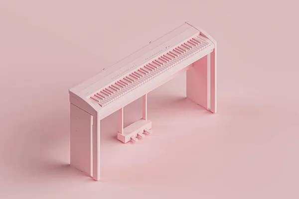 ピンク素材で作られた3Dイラストデジタルピアノまたはシンセサイザー ピアノキーの3Dレンダリングのイソメトリッククローズアップ — ストック写真