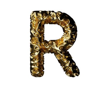 Altından harfler. Beyaz arkaplanda izole edilmiş 3d altın alfabe çizimi