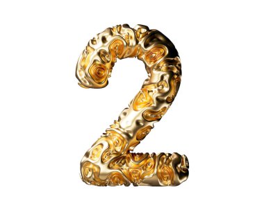 Altından yapılmış bir rakam. Beyaz arkaplanda izole edilmiş 3d altın sayı çizimi