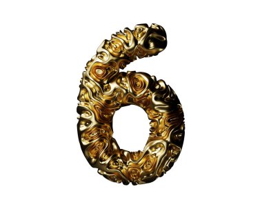 Altından yapılmış bir rakam. Beyaz arkaplanda izole edilmiş 3d altın sayı çizimi