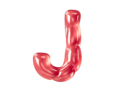 Garip balonlardan yapılmış mektuplar. Beyaz arkaplanda izole edilmiş kırmızı alfabenin 3d çizimi