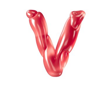 Garip balonlardan yapılmış mektuplar. Beyaz arkaplanda izole edilmiş kırmızı alfabenin 3d çizimi