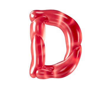 Garip balonlardan yapılmış mektuplar. Beyaz arkaplanda izole edilmiş kırmızı alfabenin 3d çizimi