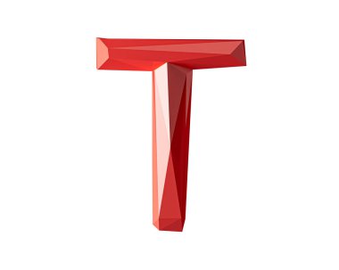 Düşük miktarda kırmızı malzemeden yapılmış mektuplar. Beyaz arkaplanda izole edilmiş basit çokgen alfabesinin 3d çizimi