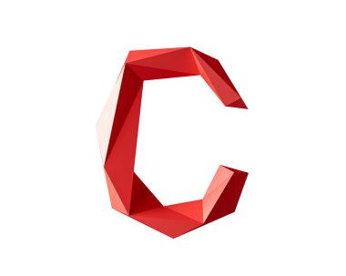 Düşük miktarda kırmızı malzemeden yapılmış mektuplar. Beyaz arkaplanda izole edilmiş basit çokgen alfabesinin 3d çizimi