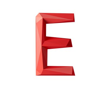 Düşük miktarda kırmızı malzemeden yapılmış mektuplar. Beyaz arkaplanda izole edilmiş basit çokgen alfabesinin 3d çizimi