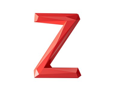 Düşük miktarda kırmızı malzemeden yapılmış mektuplar. Beyaz arkaplanda izole edilmiş basit çokgen alfabesinin 3d çizimi