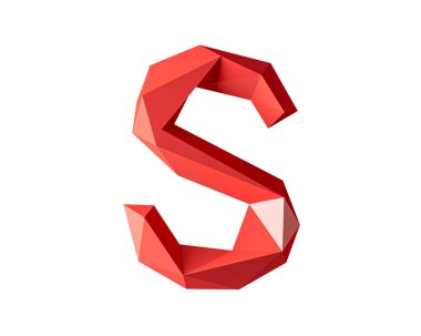 Düşük miktarda kırmızı malzemeden yapılmış mektuplar. Beyaz arkaplanda izole edilmiş basit çokgen alfabesinin 3d çizimi