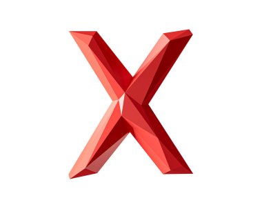 Düşük miktarda kırmızı malzemeden yapılmış mektuplar. Beyaz arkaplanda izole edilmiş basit çokgen alfabesinin 3d çizimi