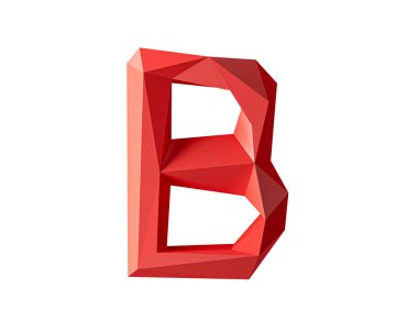 Düşük miktarda kırmızı malzemeden yapılmış mektuplar. Beyaz arkaplanda izole edilmiş basit çokgen alfabesinin 3d çizimi