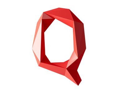 Düşük miktarda kırmızı malzemeden yapılmış mektuplar. Beyaz arkaplanda izole edilmiş basit çokgen alfabesinin 3d çizimi