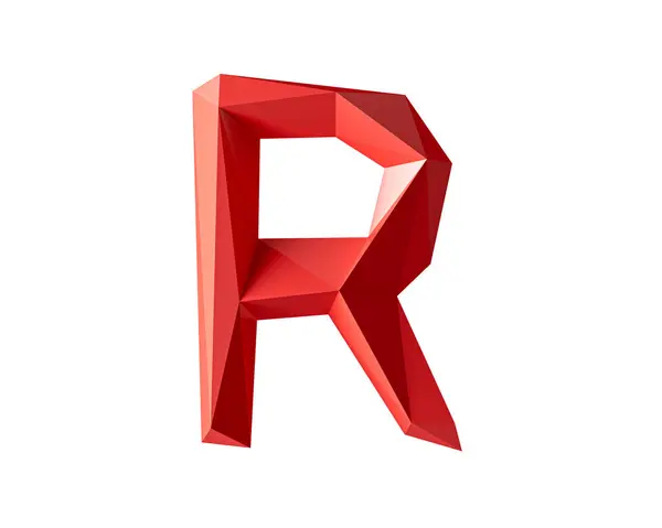 用低聚红色材料写的信 从白底分离出来的简单的多边形字母表的3D说明 — 图库照片