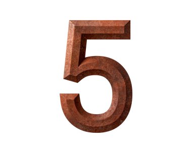 Paslı metalden yapılmış bir rakam. Beyaz arkaplanda izole edilmiş paslı numaranın 3d çizimi