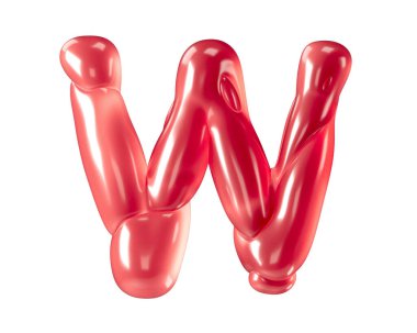 Garip balonlardan yapılmış mektuplar. Beyaz arkaplanda izole edilmiş kırmızı alfabenin 3d çizimi