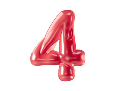 Garip balonlardan yapılmış bir rakam. Beyaz arkaplanda izole edilmiş kırmızı sayının 3d illüstrasyonu