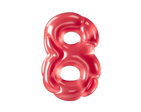 数字是用奇怪的气球做成的 3D白色背景上孤立的红色数字的图解 — 图库照片