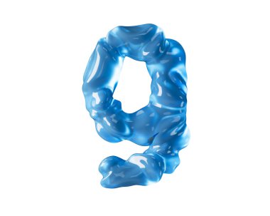 Dalgalı sıvı gibi mavi sudan yapılmış bir rakam. Beyaz arkaplanda izole edilmiş kırmızı sayının 3d illüstrasyonu