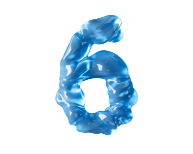 Dalgalı sıvı gibi mavi sudan yapılmış bir rakam. Beyaz arkaplanda izole edilmiş kırmızı sayının 3d illüstrasyonu