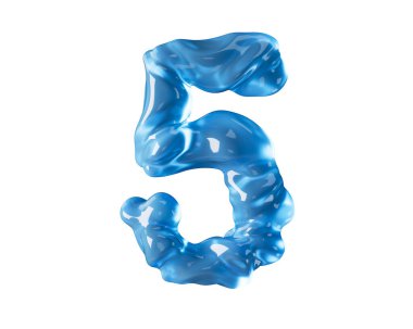 Dalgalı sıvı gibi mavi sudan yapılmış bir rakam. Beyaz arkaplanda izole edilmiş kırmızı sayının 3d illüstrasyonu