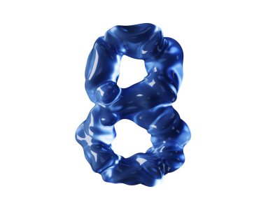 Dalgalı sıvı gibi mavi sudan yapılmış bir rakam. Beyaz arkaplanda izole edilmiş kırmızı sayının 3d illüstrasyonu