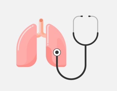 Steteskoplu insan akciğerleri, teşhis konsepti, düz tasarım çizimi