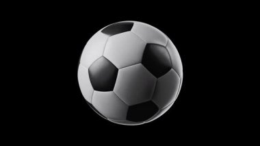 Siyah beyaz futbol topunun 3 boyutlu animasyonu. Futbol topu dramatik ışıkta yavaşça döner. Animasyon kusursuz bir şekilde çevrilebilir.