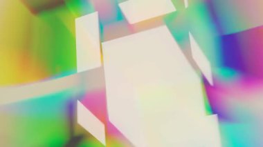 Küplerin ve karelerin renkli soyut hareketi. Dağılma ve kırılma efektleri ile şekillerin ve renklerin 3 boyutlu animasyonu, soyut renkli hareket, kusursuz döngü oluşturur