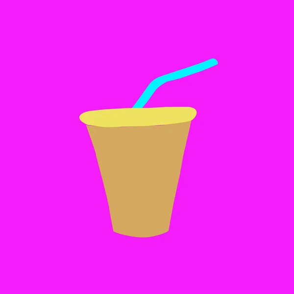 Glass Coffee Straw Pink Background — Stock Photo, Image