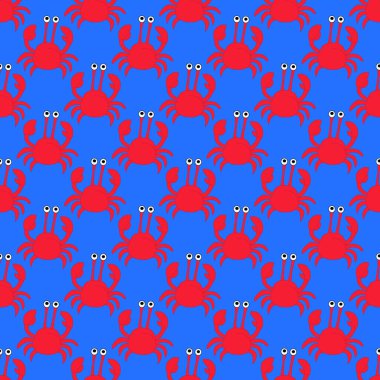 Mavi arkaplanda dikişsiz yengeç deseni