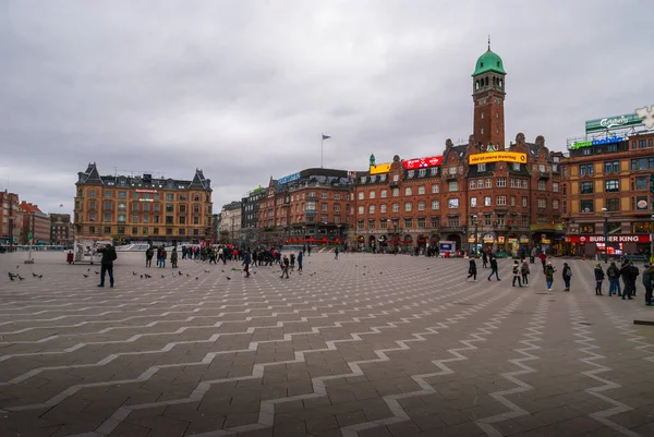 Stadhuis Plein Het Centrum Van Kopenhagen Denemarken Met Bakstenen Architectuur — Stockfoto
