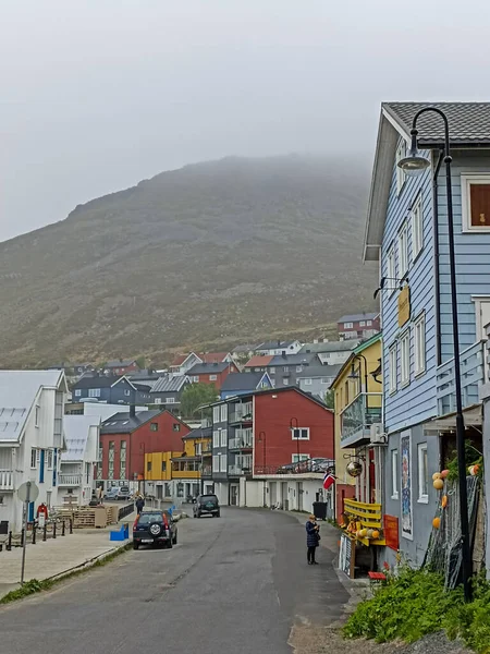 Huvudgatan Honningsvag Stad Mageroya Island Norge Molnigt Väder — Stockfoto