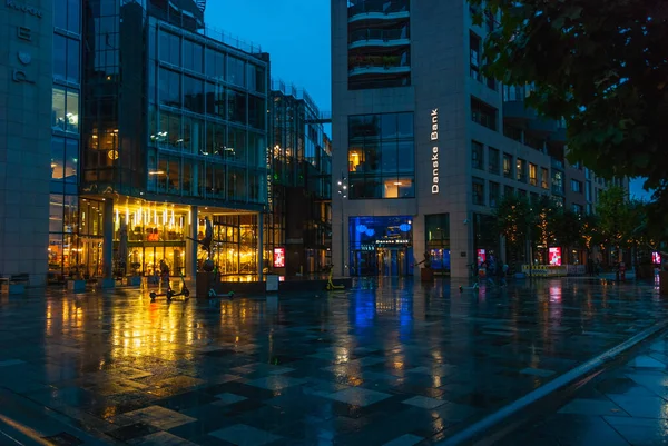 Illuminated Akker Brygge Quartier Moderne Dans Centre Ville Oslo Nuit — Photo