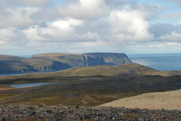 Vista Del Acantilado Nordkapp Cuerno Nordkapp Desde Duksjordfjellet Isla Mageroya — Foto de Stock