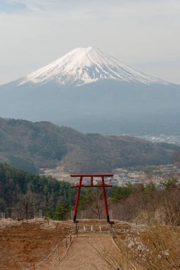 Japonya 'daki Fuji Dağı manzaralı Tenku No Torii Kapısı