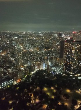 Metropolitan Hükümet Binası 'ndan aydınlatılmış Tokyo ve Japonya' nın panoramik görüntüsü