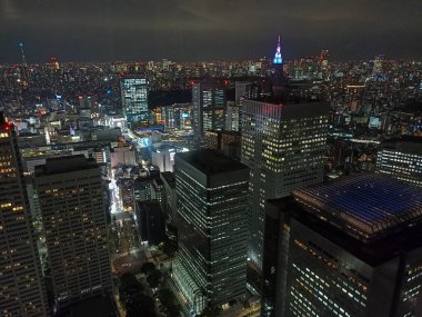 Metropolitan Hükümet Binası 'ndan aydınlatılmış Tokyo ve Japonya' nın panoramik görüntüsü