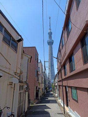 Tokyo Skytree ve Sumida City, Japonya sokakları